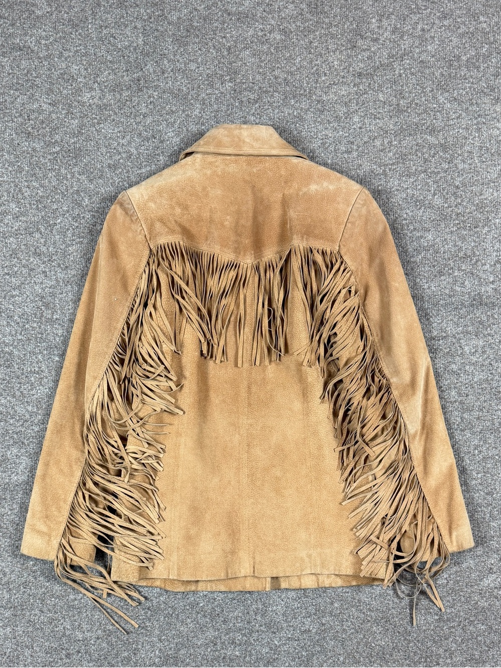Vintage Gallery Tan Suede Leather Fringe Blazer Jacket Women’s Small Western Y2K - Picture 5 of 12